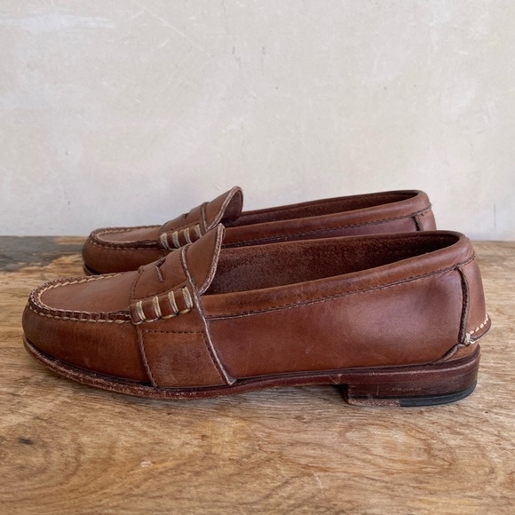 RALPH LAUREN Loafers Soft Lt Brown Leather Whip Stitched Handmade in Main USA 6B - Picture 9 of 13